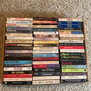 Lot of 60 mostly late ‘80’s, early 90’s Cassette Singles Rock and Country music.